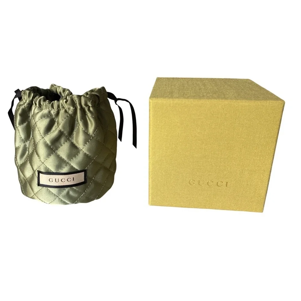 Gucci Gift Box And Dust Bag Green Fabric Satin Quilted Jewelry 4.7x4.7